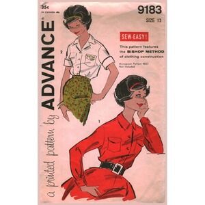 Vintage Advance 9183 Sewing Pattern 1950s Teen Junior Blouse Shirt Size 13 B 33